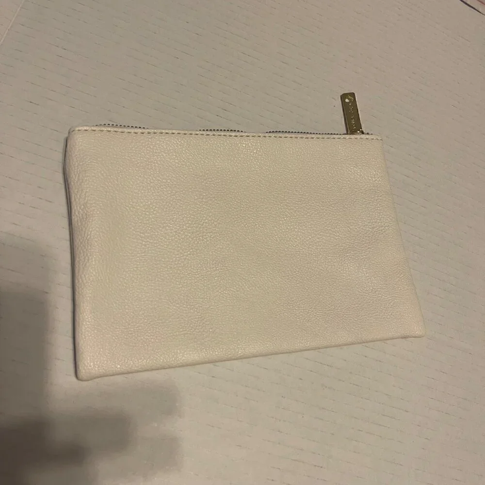 Betsy Johnson White Faux Leather Makeup Bag with Gold Zipper